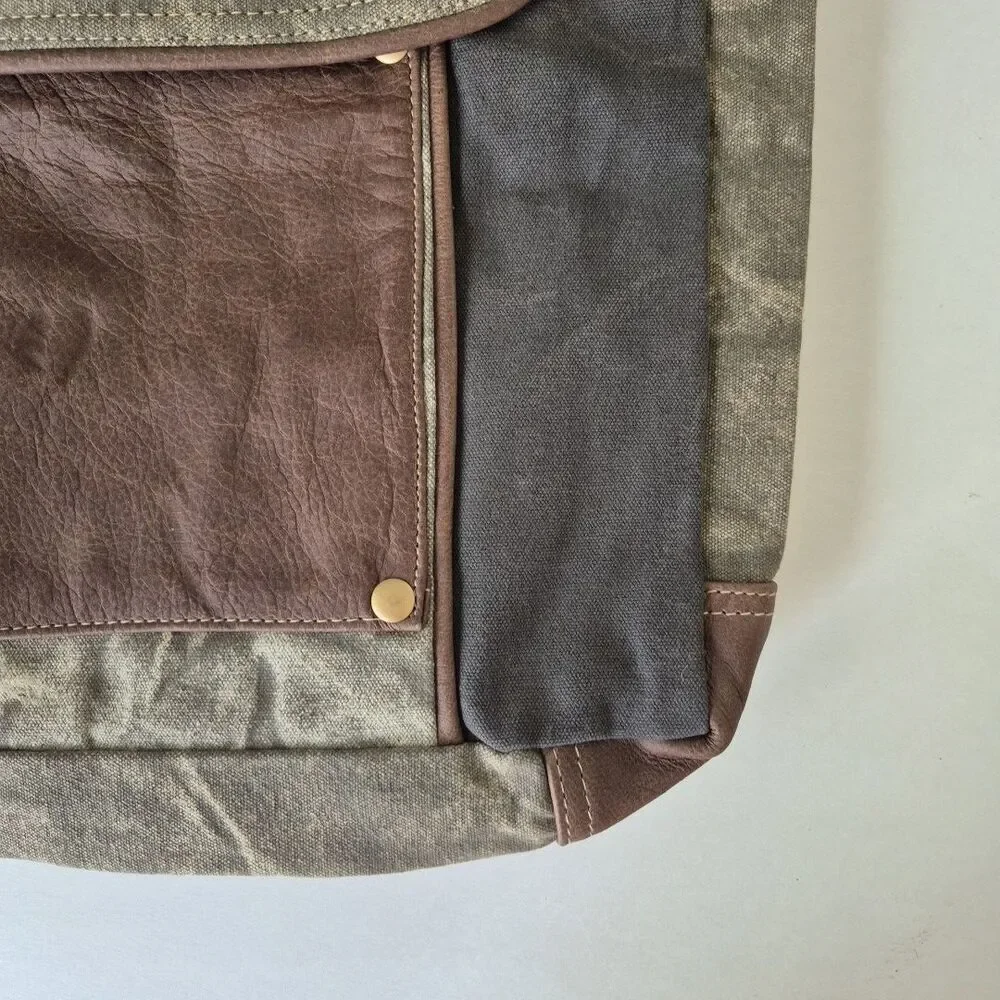 Myra Bag Large Canvas Leather Distressed Upcycled Chateau Backpack S-1004